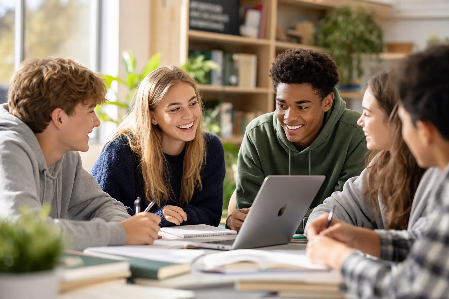 Des adolescents qui étudient et échangent ensemble